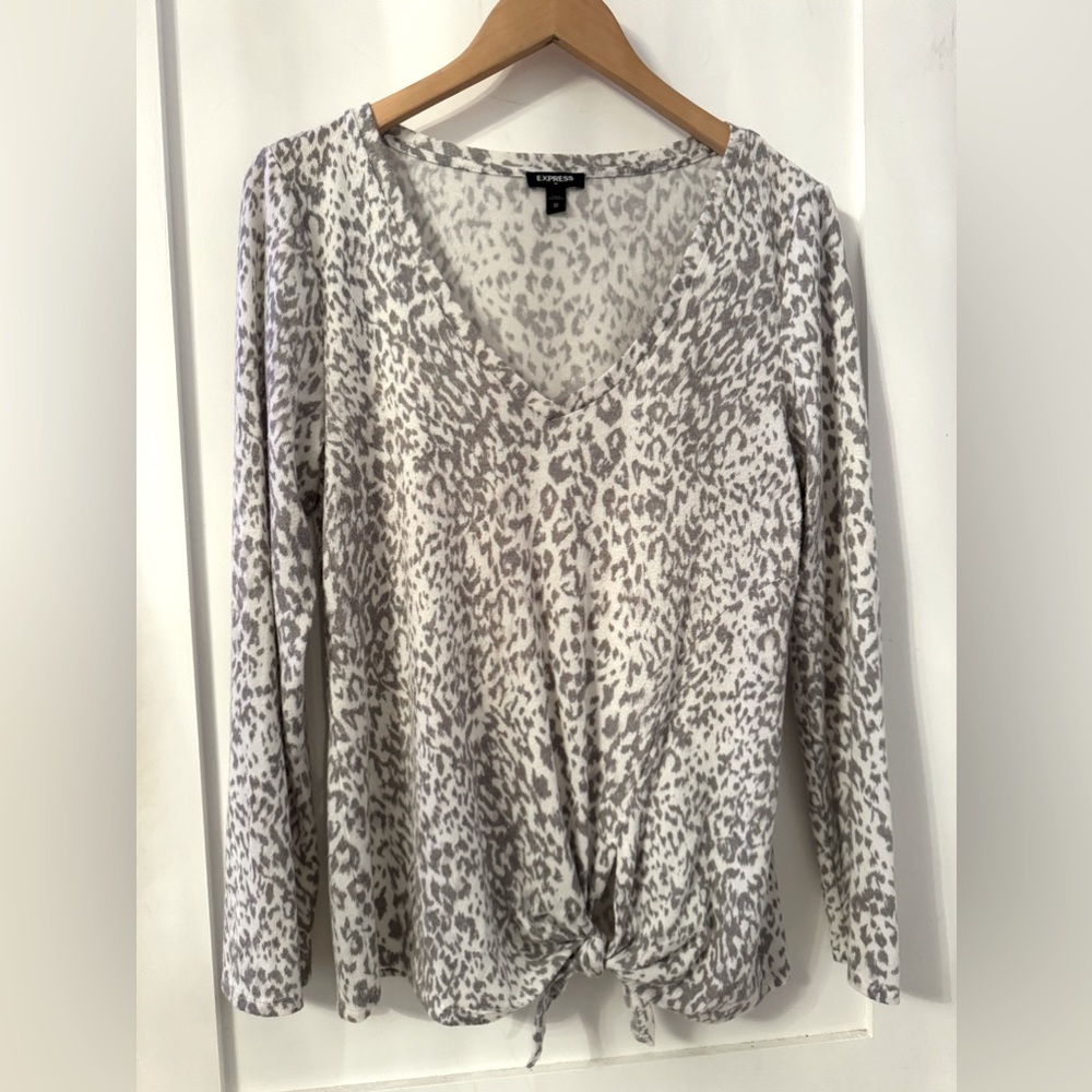Express leopard print tie front sweater